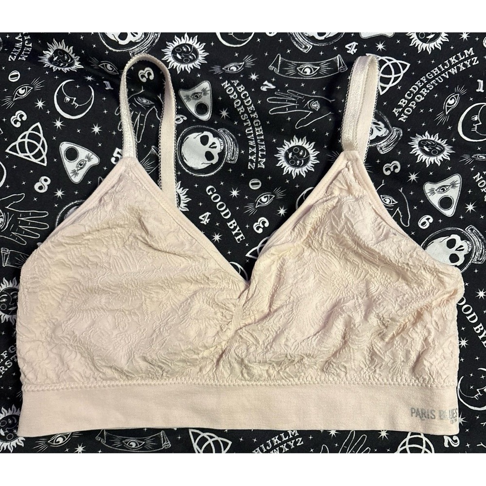 Paris Blues Off White Floral Seamless‎ Stretch Pullover Bralette Lounge Bra, L